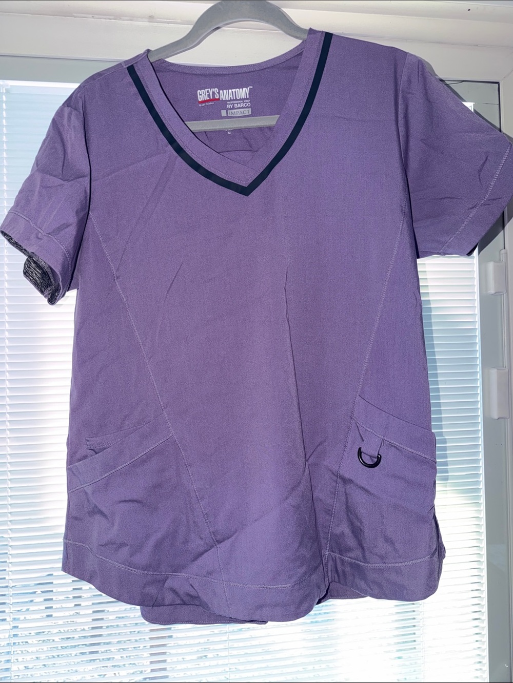 Grey's Anatomy Lavender V-Neck Scrub Top with Black Trim